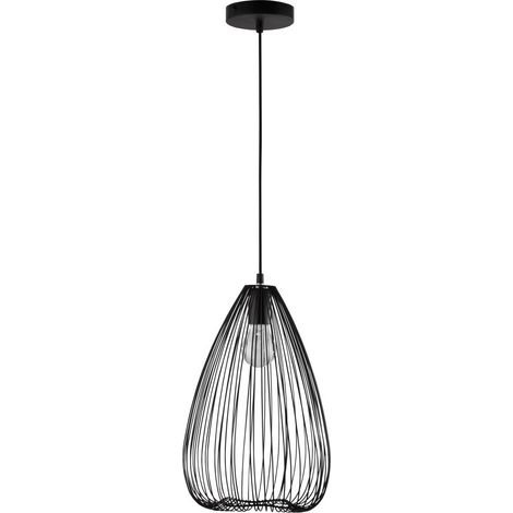 Merano Argentia 23cm Filaire Cadre Suspension Plafonnier Noir Métal Noir LED E27