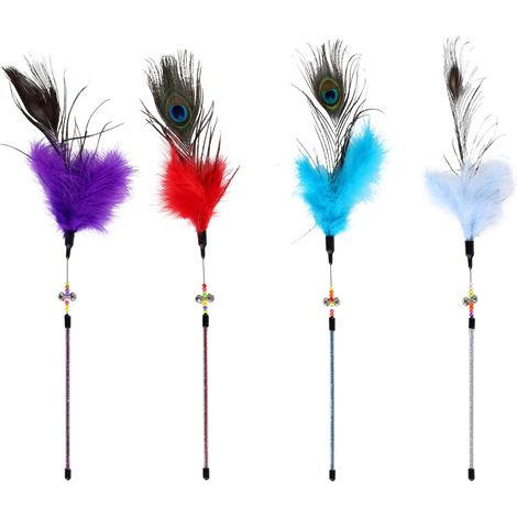 Jouet pour Chat Canne à pêche avec Paillettes – Plumes – Clochette – Longueur 30 cm – Aucun Choix de Couleur Possible (1/5)
