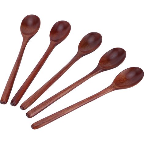 5 cuillères en bois à manche long pour soupe, barbecue, camping, fête et cuisine - Couleur peinte