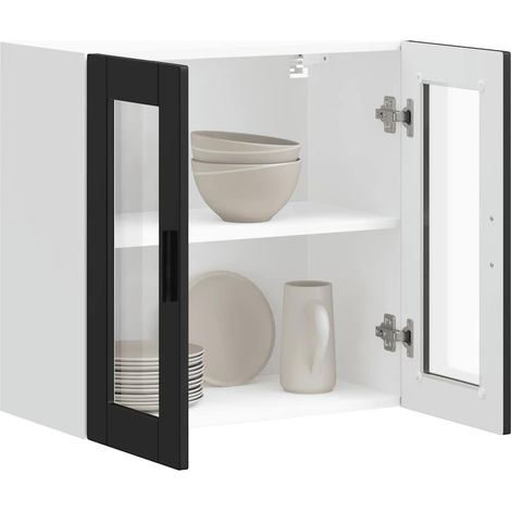 vidaXL Kitchen Wall Cabinet with Glass Door "Porto" Black (1/5)