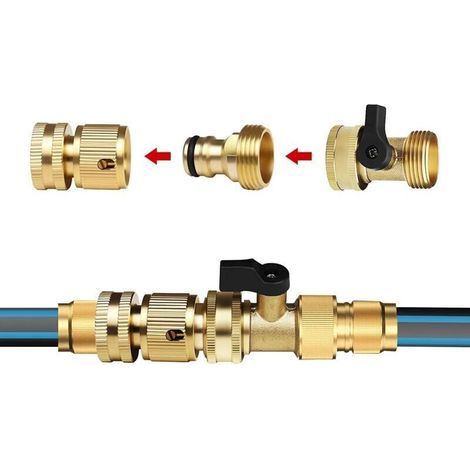 Schnellkupplungs-Schlauchverbinder mit Absperrventil, 3/4"-Schnellkupplungen mit Kugelhahn, Easy-Connect- und Schnellverschlussadapter (1/5)