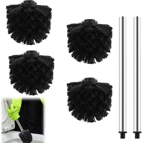 Lot de 4 têtes de brosse WC de rechange en plastique avec 2 manches en acier inoxydable - Diamètre : 8 cm (1/5)