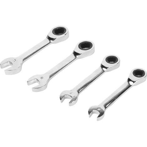 Jeu de 4 clés à cliquet courtes 72 dents 8 mm, 9 mm, 11 mm et 12 mm, clés courtes professionnelles pour la réparation (1/5)