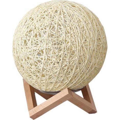Lampe de chevet à LED - Créative - Beige - Abat-jour tissé à la main - Bois massif - Économie d\'énergie (1/4)