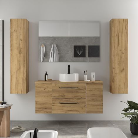 Meuble de salle de bain MORAI PLUS 120cm Chêne Vasque à poser Porcelaine Centrale 1P (1/5)