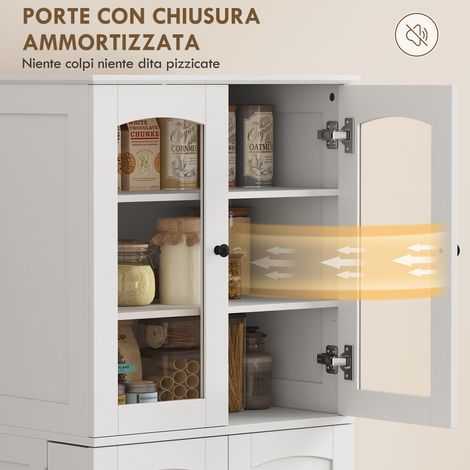 Buffet roulant de cuisine 162 cm, commode en acrylique blanc, portes à amortisseurs, étagères incluses. (1/5)