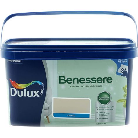 Dulux Benessere Pittura Colorata all'Acqua per Interni Superlavabile Anti Muffa Anti Batteri con Ioni D'Argento, 2.5 Litri, Giallo Vaniglia, 2.5L (1/4)