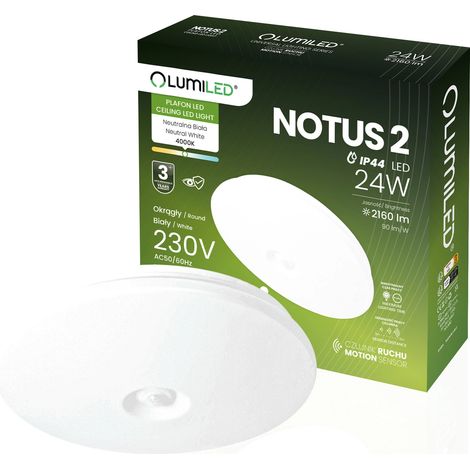 Lámpara de techo LED de superficie 24W NOTUS 2 redonda con sensor de movimiento IP44 33 cm LUMILED (1/5)