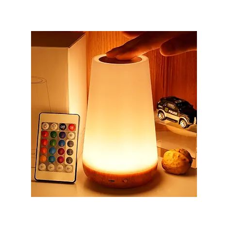 Lampe de table LED tactile à effet bois avec télécommande, veilleuse colorée, lampe d'ambiance pour la chambre, rechargeable par USB (1/3)