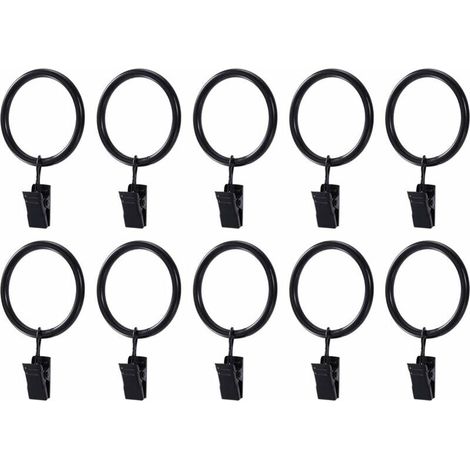Antirouille Anneaux de Rideaux avec Pinces Metal Rideau Clips Crochet10pcs (Noir) (1/4)