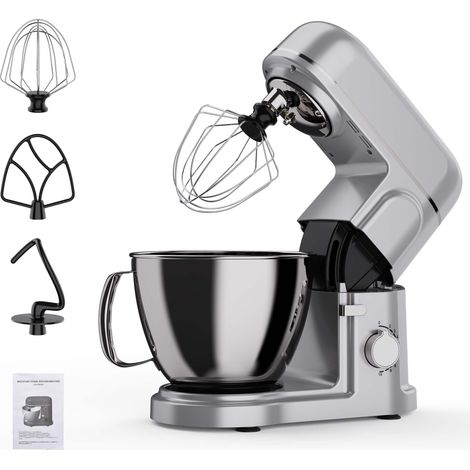 2000-W-Profi-Küchenmaschine, silber, Multifunktions-Küchenmaschine mit Schneebesen Rührbesen und Knethaken, 1 Edelstahlschüssel, 10 Geschwindigkeiten, Pulsfunktion – Silber (1/5)