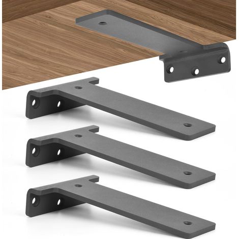 4 Pack 200mm Floating Shelf Bracket Heavy Duty Metal Shelf Support Wall Mounted Shelving Bracket, Grey, 8 Inch (1/5)