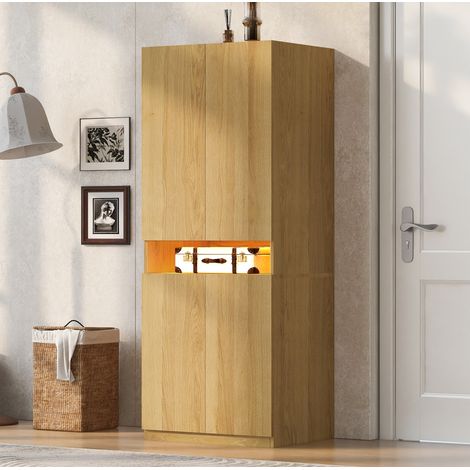 OKWISH Kleiderschrank mit LED-beleuchtetem Mittelfach 70 x 55 x 180 cm Holzfarbe (1/5)