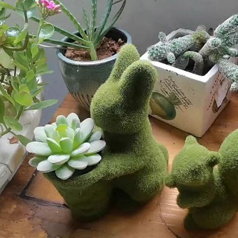 Pot de fleurs en résine en forme de lapin, joli pot de fleurs pour bureau, décoration pour la maison, l'école ou le bureau. (1/4)