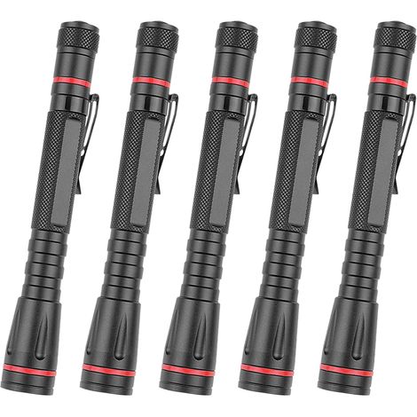 Lot de 5 mini lampes de poche LED - 3 modes - Clip - Zoomable - Étanche - Idéal randonnée, camping, urgence, extérieur - 13 cm (1/5)
