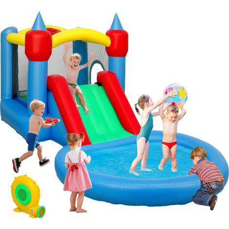 Château gonflable 4 en 1 : trampoline avec toboggan, 415 x 205 x 190 cm, multicolore pour l'élevage des oiseaux, matériau durable, installation facile, adapté intérieur et extérieur, design pratique
