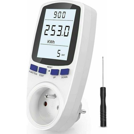 Green Mobility-Wattmètre Prise, Compteur d'énergie AC 185V 264V Compteur de consommation d'énergie, Prise de Moniteur d'utilisation de l'électricité avec écran LCD (1/3)