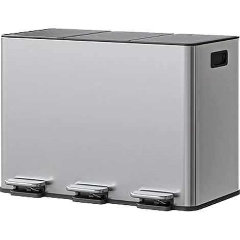 Poubelle, Acier Inoxydable, Design à 3 Compartiments, argent (1/2)
