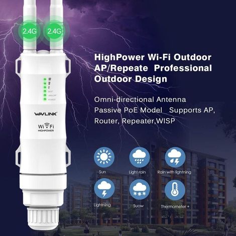 Repeteur WiFi Exterieur Puissant avec Antenne WiFi Longue Portée - Amplificateur Wavlink N300 2.4G- Outdoor Poe Répéteur WiFi Extérieur- Idéal pour Les Grands Espaces éloignés (1/2)