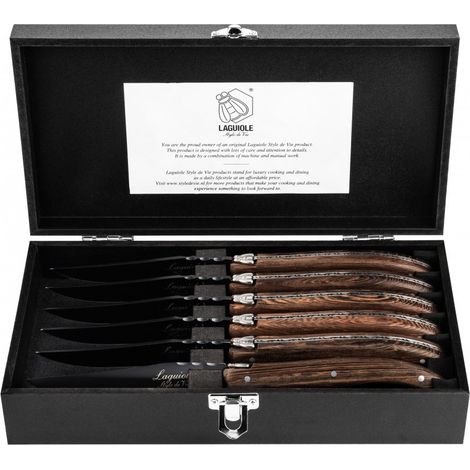 Laguiole Luxury Line Wenge Steakmesser, 6-teilig. Elegante Geschenkbox.