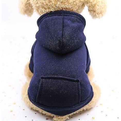 Winterlicher Hunde-Hoodie mit Taschen, warme Baumwollkleidung für kleine Hunde, Chihuahua-Mantel, Welpen- und Katzenkostüm, Marineblau (1/4)