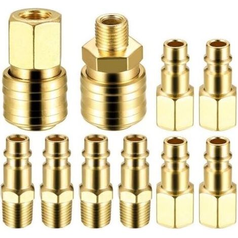 10 x Euro 1/4 NPT Raccord d\'Air Comprimé, Brides 1/4"BSP Connexion Rapide pour Tuyau, Air comprimé Raccords de Tuyau à Connexion Rapide, Prise de Couplage Ligne d\'Air Raccords de Compresseur Air (1/5)