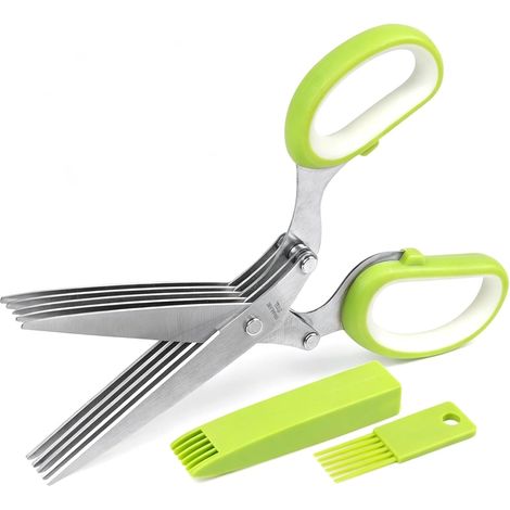 Ciseaux Cuisine, Ciseaux à Herbes, 5 Lames En Acier Inoxydable, Avec Couvercle De SéCurité Et Brosse De Nettoyage, Pour Hacher Finement Herbes, Herbes, Poivrons, Persil, Ciboulette (1/5)