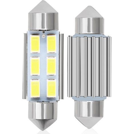 Ulisem Lot de 4 ampoules LED C5W 36 mm 5630 SMD 6 LED pour plafonnier, DC 12 V, blanc, pour voiture (1/4)