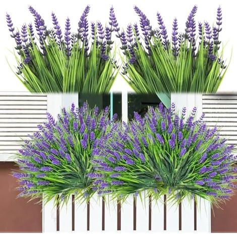 Lot de 22 fleurs artificielles d'extérieur résistantes aux UV Lavande Plantes artificielles avec fleurs violettes pour décoration en pot (1/5)