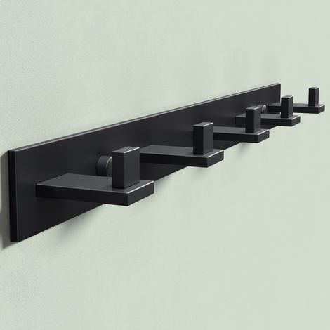 Mai & Mai Porte Manteaux Mural en Acier Inoxydable pour Salle de bain Cuisine Chambre Entrée Accroche Serviette Crochet L Patère Murale Anti-chute Noir Mat 460×58,5×40 MM Stalo-07 (1/5)