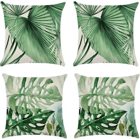 Housse de coussin à plantes tropicales, 4 pièces, housse de coussin en lin pour canapé (1/5)