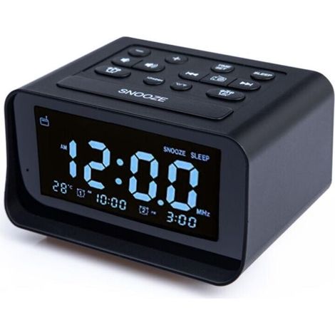 Digitaler Radiowecker mit Dual-USB-Ladegerät fürs Schlafzimmer, einstellbare Alarmlautstärke und Helligkeit (schwarz)