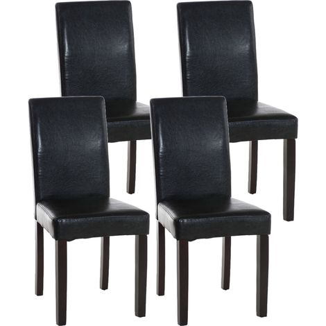 Set di 4 comode sedie da pranzo dal design moderno in PVC nero con gambe in legno marrone scuro 100001758