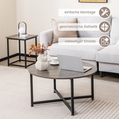 Set di 3 tavolini con robusta struttura in metallo tavolino rotondo e 2 tavolini quadrati grigio