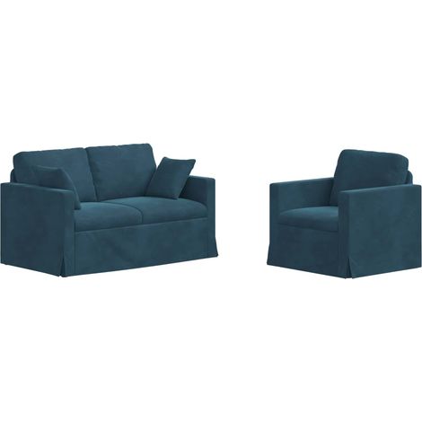 Sofa Set 2 pcs Blue 138 x 78 x 80 cm Velvet vidaXL (1/5)