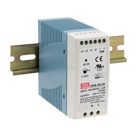 MEAN WELL DRA-60-24 ALIMENTATION RAIL DIN 24 V/DC 2.5 A 60 W NBR. DE SORTIES:1 X CONTENU 1 PC(S)