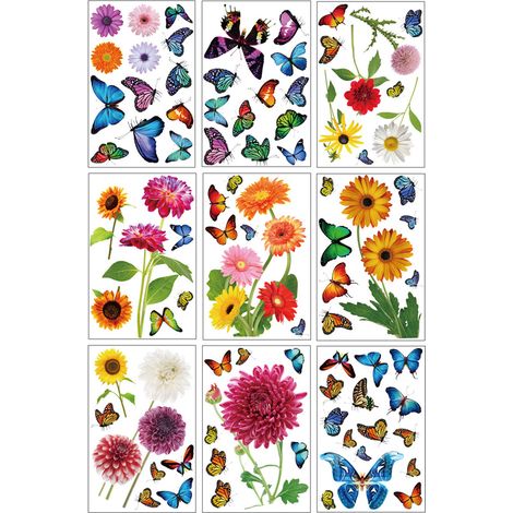 Autocollants décoratifs pour fenêtres, portes et portes vitrées, imitations de petites fleurs et papillons électrostatiques. (1/5)