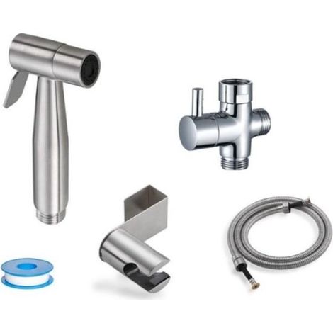 Set completo per bidet con doccetta, accessori per WC, bidet portatile in acciaio inox, spruzzatore per bagno, doccetta a mano, set da 5 pezzi in acciaio inox (1/5)