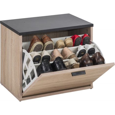 Beaux Meubles Pas Chers – Banc coffre à chaussures 9 paires – Largeur 53.6 cm – Hauteur 43.6 cm – Éco-conçu en panneaux de particules mélaminé – Fabriqué en France (1/4)