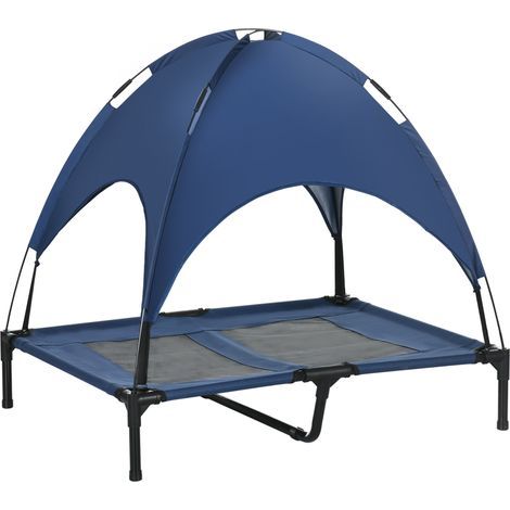 Cesto per cani con tettuccio, cesto pieghevole da esterno, supporto rialzato, blu e nero (1/5)