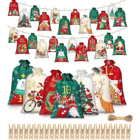 Sacs à chiffres pour calendrier de l'Avent de Noël, sacs en toile de jute à cordon, réutilisables, ensemble calendrier de l'Avent (1/5)