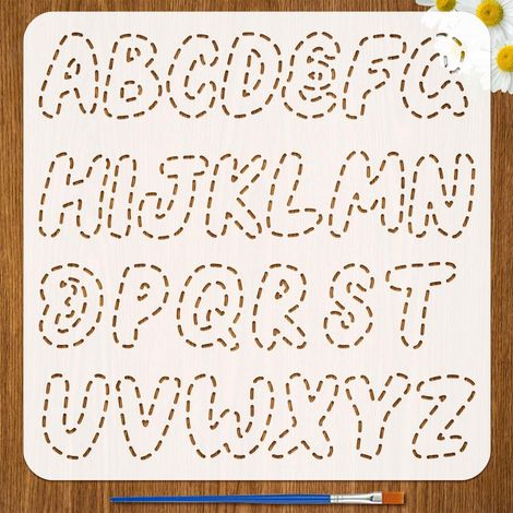 Pochoir Avec 1 Pinceau en Plastique de 30x30cm Motif de Lettres de L'Alphabet Pochoir de Dessin Motifs de Broderie Modèle pour Scrapbooking DIY Meubles Murs Sols Tissus Décor (1/5)