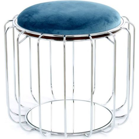 Pouf & Table d'Appoint "Comfortable" 50cm Bleu Pétrole & Argent (1/3)