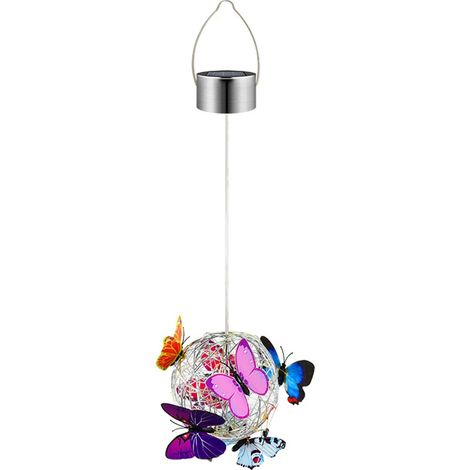 Plafonnier LED solaire suspendu avec papillon coloré, imperméable, luminaire décoratif d'extérieur, idéal pour un jardin (1/5)
