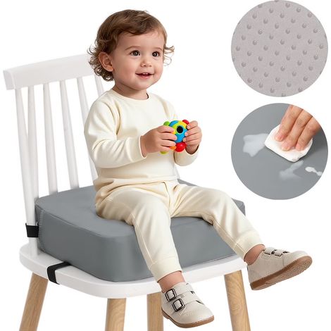 Coussin rehausseur pour enfant, coussin de chaise, coussin de sol, en similicuir avec sangles réglables, imperméable, antidérapant, 34,5 x 34,5 x 9 cm, noir (1/5)