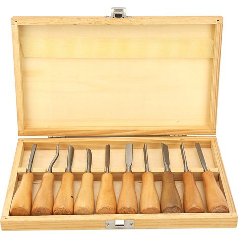 10 Pièces Ciseaux à Bois Manche en Hêtre avec Lames Acier Trempé pour Sculpture sur Bois (1/5)