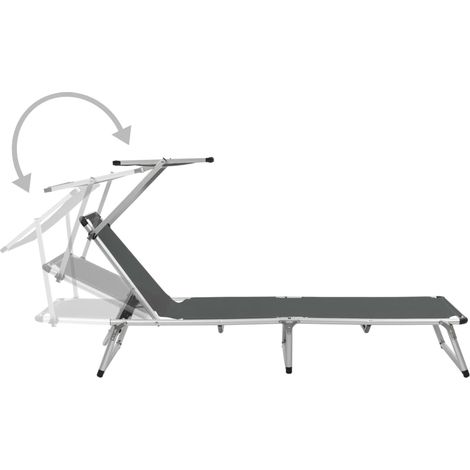 Chaise longue  Transat  Bain de soleil pliable avec toit aluminium et textilène gris (1/5)