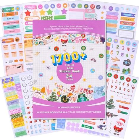 24 Feuilles 1700+ Autocollants Bullet Journal, Autocollants Mensuels, Hebdomadaires et Quotidiens, pour Journaux, Calendriers, Planificateurs, Vacances, DIY Scrapbooking (1/5)