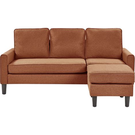 Sofa 3-Sitzer AVESTA Stoff Goldbraun mit Ottomane