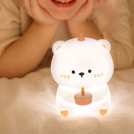 Lámpara de noche "Oso Pastel", luz suave y ajustable, recargable de 1200 mAh, de silicona ABS-PP, luz blanca cálida. (1/5)